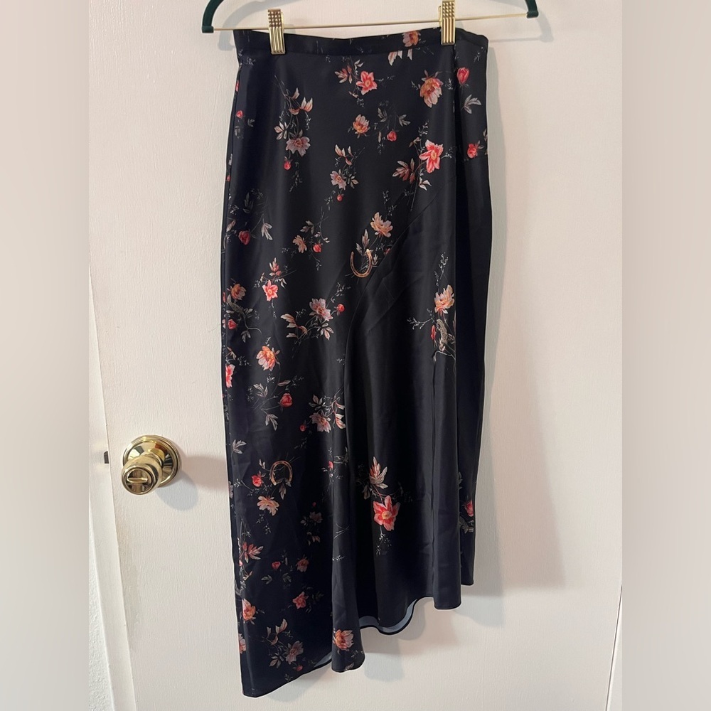All Saints Louisa Tanana Slip Skirt Asymmetric Midi Zip Floral Whimsigoth Size 2